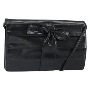 Authentic VALENTINO Shoulder Bag Leather Black Gold